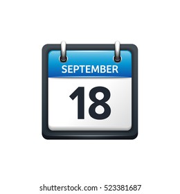 September 18. Calendar icon.Vector illustration,flat style.Month and date.Sunday,Monday,Tuesday,Wednesday,Thursday,Friday,Saturday.Week,weekend,red letter day. 2017,2018 year.Holidays.