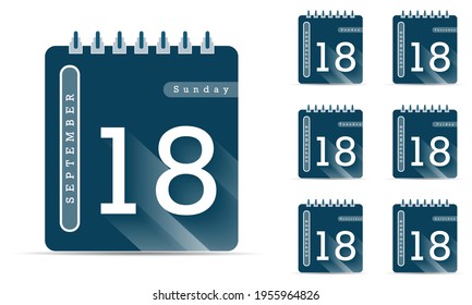 September 18 - Calendar leaves - Week Days - Flat Calendar Leaves Set.