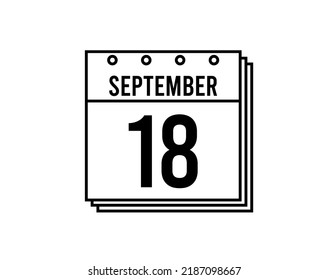 September 18 calendar. September month calendar black and white icon. Simple 3D vector.