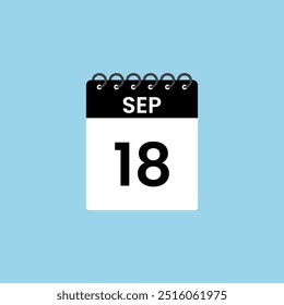 Recordatorio del calendario del 18 de septiembre. 18 de septiembre Fecha Mes Calendario icono de diseño Plantilla.