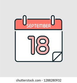 September 18. Flat icon calendar isolated on gray background. Vector illustration.