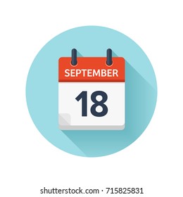 September 18. Vector flat daily calendar icon. Date and time, day, month. Holiday. Season.