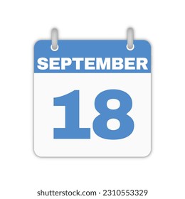 Hoja del calendario del 18 de septiembre. Icono del calendario del 18 de septiembre página ilustración vectorial