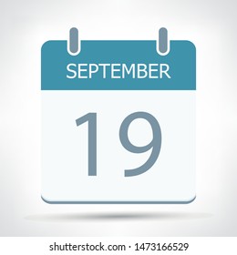 September 19 - Calendar Icon - Calendar flat design template - Business vector illustration.