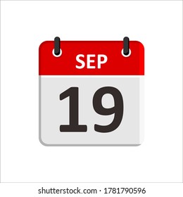 September 19 Calendar Icon. Calendar Icon with white background. Flat style. Date, day and month.