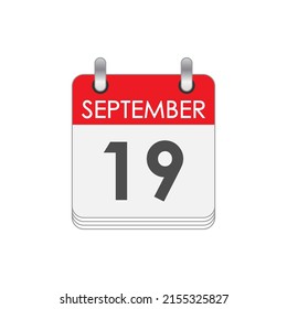 SEPTEMBER 19. A leaf of the flip calendar with the date of SEPTEMBER 19. Flat style.