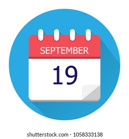September 19. Vector flat daily calendar icon. Date and time, day, month. Holiday. Season.