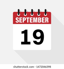 SEPTEMBER 19. Vector flat daily calendar icon. Date and time, day, month. Holiday