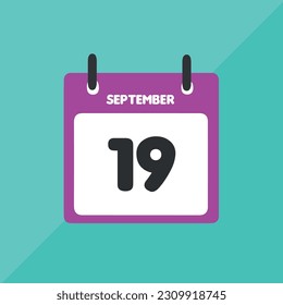 calendario de iconos vectoriales 19 de septiembre Fecha, día y mes Ilustración vectorial, fondo colorido.