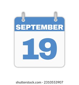 September 19th calendar leaf. September 19 calendar icon calendar page vector illustration