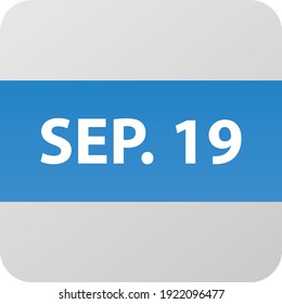 September 19th date icon, single day vector illustration modern flat style. Calendar element for web design, schedule, planner, organizer. 
