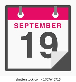 September 19th Flat icon calendar isolated on white background. Vector illustration