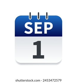 Icono del calendario del 1 de septiembre, esta elegante y moderna adición a tu calendario digital, Sitios web, App y Materiales promocionales