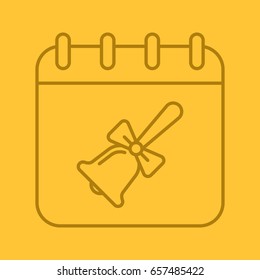 September 1st color linear icon. Calendar page with school bell with ribbon. Thin line outline symbols on color background. Vector illustration