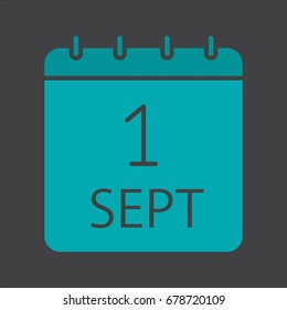September 1st date glyph color icon. Back to school. Silhouette symbol on black background. Negative space. Vector illustration