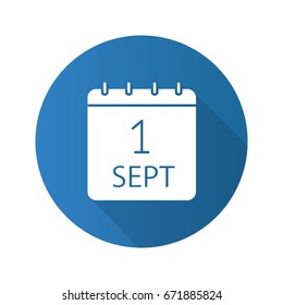 September 1st flat design long shadow glyph icon. Back to school. Vector silhouette illustration