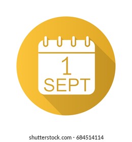 September 1st flat design long shadow glyph icon. Back to school. Vector silhouette illustration