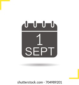 September 1st glyph icon. Drop shadow silhouette symbol. Back to school. Negative space. Vector isolated illustration