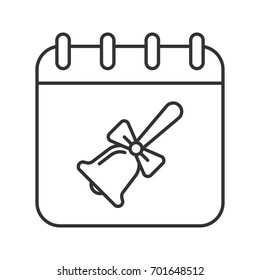 September 1st linear icon. Thin line illustration. Calendar page with school bell with ribbon. Contour symbol. Vector isolated outline drawing. Editable stroke