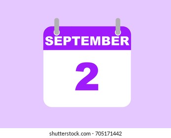 September 2, 2017. September day calendar icon on the purple background.
Vector flat illustration. September/ calendar/ vector/ image