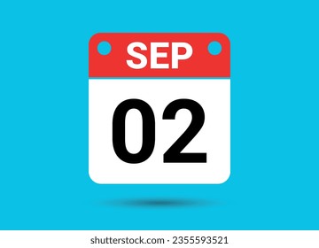 September 2 Calendar Date Flat Icon Day 2 Vector Illustration