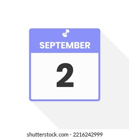 2. September Kalendersymbol. Datum, Monat Kalendersymbol, Vektorgrafik