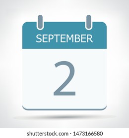 September  2 - Calendar Icon - Calendar flat design template - Business vector illustration.