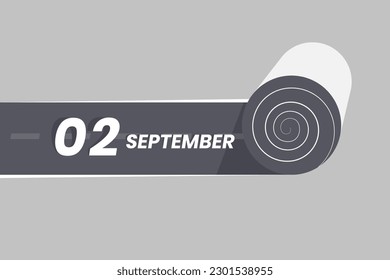 September 2 calendar icon rolling inside the road. 2 September Date Month icon vector illustrator.