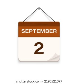 September 2, Calendar icon with shadow. Day, month. Meeting appointment time. Event schedule date. Flat vector illustration. 