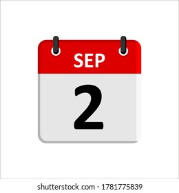 September 2 Calendar Icon. Calendar Icon with white background. Flat style. Date, day and month.
