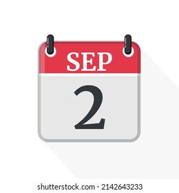 September 2 Calendar Icon. Calendar Icon with white background. Flat style. Date, day and month.