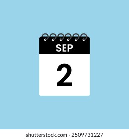 Recordatorio del calendario del 2 de septiembre. 2 de septiembre Fecha Mes calendario icono de diseño de Plantilla.