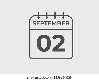 Recordatorio del calendario del 2 de septiembre. Icono de calendario diario del 2 de septiembre Plantilla. Calendario 2 septiembre icon Plantilla de diseño. Ilustración vectorial
