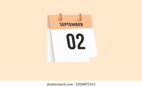 2. September - Kalender und Zeitplaner. Erinnerung an das Symbol des Tageskalenders. Vektorgrafik.