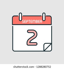 September 2. Flat icon calendar isolated on gray background. Vector illustration.