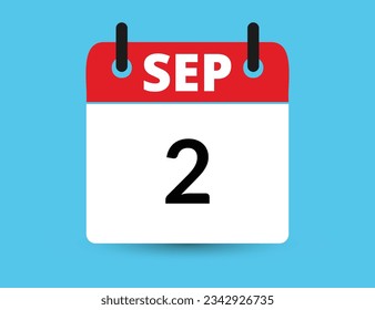 September 2. Flat icon calendar isolated on blue background. Date and month vector illustration