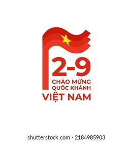 September 2, vietnam independence day. Vector template with wavy vietnamese flag in simple concise style, icon. National holiday. Greeting card. Translation: September 2nd, vietnam independence day