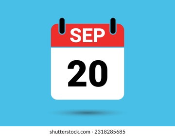 Septiembre 20 Fecha Calendario Icono plano Día 20 Ilustración vectorial