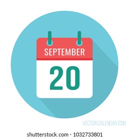 September 20 calendar icon flat date