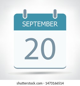 September 20 - Calendar Icon - Calendar flat design template - Business vector illustration.