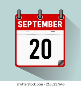 September 20, calendar icon vector illustration, isoleted on light blue background.