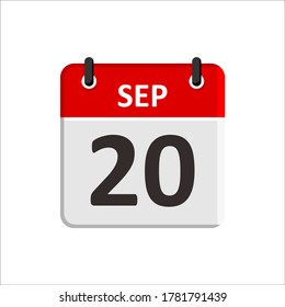 September 20 Calendar Icon. Calendar Icon with white background. Flat style. Date, day and month.