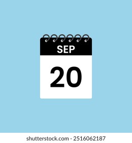 Recordatorio del calendario del 20 de septiembre. 20 de septiembre Fecha Mes Calendario icono de diseño Plantilla.