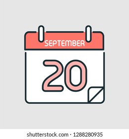 September 20. Flat icon calendar isolated on gray background. Vector illustration.