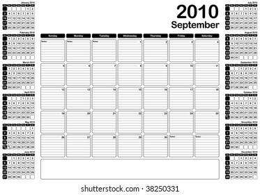 September 2010 vector monthly planner - see my gallery for complete sets