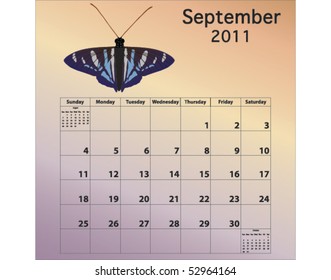 September 2011 calendar with butterfly
