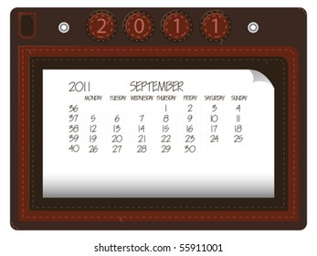 september 2011 leather calendar against white background, abstract vector art illustration