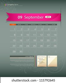 September 2013 calendar ribbon design, vector illustration