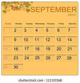 September 2013 calendar, vector illustration