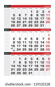 September 2013 Three-Month Calendar
